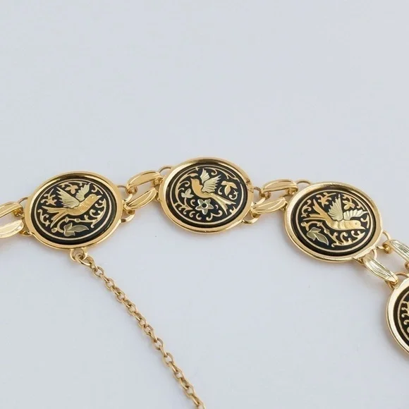 Vintage Damascene Medallion Jewelry Set IA Midas Toledo Spain Gold Tone & Enamel - Picture 5 of 15